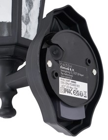 Kültéri fali lámpa fekete mozgásérzékelővel IP44 - New Haven Hammered