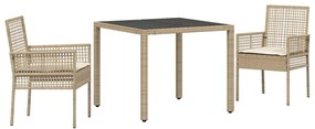vidaXL Kert étkező szett 3 pcs Bézs polirattan