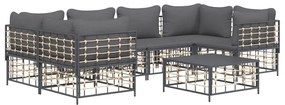 7 részes antracitszürke polyrattan kerti ülőgarnitúra párnákkal