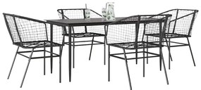 vidaXL 5 részes fekete polyrattan üveg kerti étkezőgarnitúra