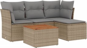 vidaXL 5 részes bézs polyrattan kerti ülőgarnitúra párnákkal