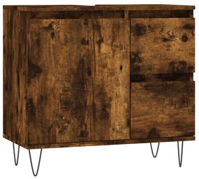Füstös tölgy színű szerelt fa fürdőszobaszekrény 65 x33x60 cm