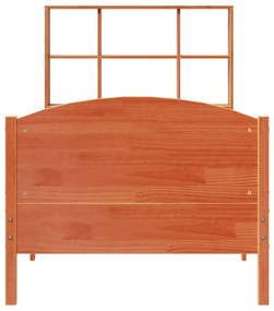 barna tömör fenyőfa könyvespolcos ágy matrac nélkül 100 x 200cm