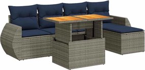 vidaXL 6 részes szürke polyrattan kerti ülőgarnitúra párnákkal