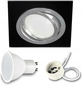 Fekete Négyzet Alakú Mozgatható Lámpatest Led Izzó Szett GU10 7W Meleg