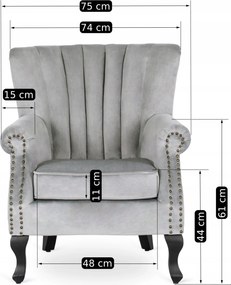 Fotel szürke bársony kárpittal – MALLO