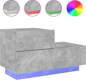 vidaXL betonszürke éjjeliszekrény LED-fényekkel 70x36x40,5 cm