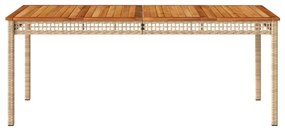 bézs polyrattan és akácfa kerti asztal 180 x 90 x 75 cm