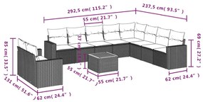 11 részes fekete polyrattan kerti ülőgarnitúra párnákkal