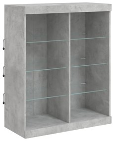 betonszürke tálalószekrény LED-világítással 202 x 37 x 100 cm