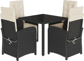 vidaXL 5 részes fekete polyrattan kerti étkezőgarnitúra párnákkal