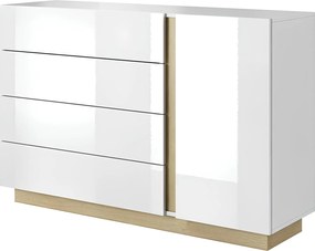 Komód D4S, fehér/grandson tölgy/fehér magas fényű, CITY