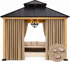 Vízálló kültéri függöny 155x200 pavilonba, kerti függöny, bézs