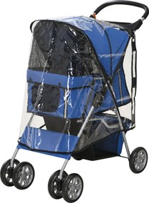 PawHut Kutyakocsi, Kutyakocsi Esővédővel, Összecsukható Kutyakocsik 10 kg-ig, Macskakocsi Kicsi Kutyáknak Pohártartóval, Hálóablakkal, Kék, 75 x 45 x