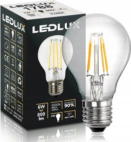Izzó E27 Filament 6W =50W 3000K meleg prémium Ledlux nem villog edison