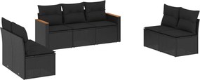 vidaXL 7 részes fekete polyrattan kerti ülőgarnitúra párnával