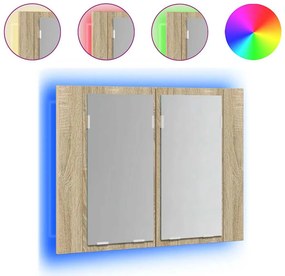 vidaXL tölgyszínű akril LED-es tükrös fürdőszobaszekrény 60x12x45 cm