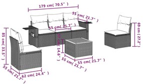 6 részes fekete polyrattan kerti ülőgarnitúra párnákkal