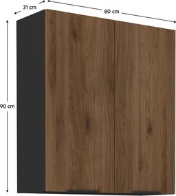 Felső szekrény, okapi dió/fekete, MENZO 80 G-90 2F