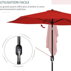 Outsunny 2 x 3 m-es Téglalap Alakú Tolt Napernyő Kézi Crank Magas Sűrűségű Vízhatlan Poliészter Anyag 180 g/m² - Piros | Aosom