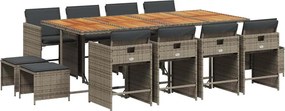 vidaXL 13 részes szürke polyrattan kerti ülőgarnitúra párnákkal