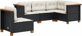 vidaXL 5 részes fekete polyrattan kerti kanapészett párnákkal