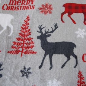 Mikroplüss ágyneműhuzat szett MERRY CHRISTMAS DEER szürke + mikroplüss lepedő SOFT 180x200 cm fehér, duplaágyra
