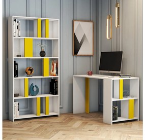 PC asztal polccal Limba (fehér + sárga). 1088392