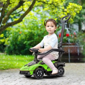 AIYAPLAY Ride-on autó tolókarral, 2 az 1-ben Ride-on jármű kormánykerékkel, kürttel, lábtartóval, üléstárolóval, zöld