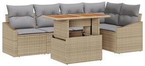 6 darabos Kerti Étkező Szett Párnákkal Bézs Poli Rattan Acacia