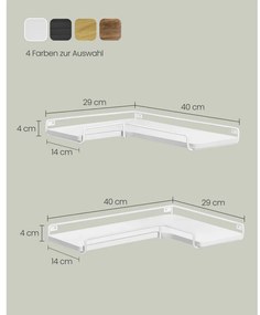 2 darabos sarok fali polc, fehér 40x29x4cm