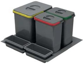 Hulladékgyűjtő GTV Multino 600, szelektív, utólag behelyezhető, 15+2x7 L edénnyel, fedéllel, tárolókkal