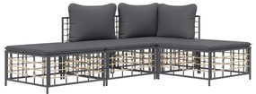 4 részes antracitszürke polyrattan kerti ülőgarnitúra párnákkal
