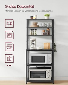 Konyhai állvány, álló polc, mikróállvány, szürke–fekete, 40×60×167 cm