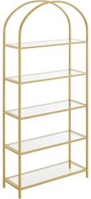Állópolc 5 szintes edzett üveg polcokkal, óarany 83x30x183cm