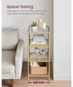 Fürdőszobai tárolópolc 95x40x30 cm, edzett üveg tároló állvány, arany