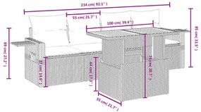 5 részes fekete polyrattan kerti kanapészett párnákkal