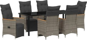 vidaXL Kert étkező szett párnával 7 pcs Szürke polirattan