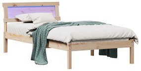 Ágykeret Fejtámlával és LED-del 80x200 cm Tömör Fenyő Fa
