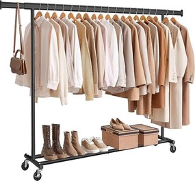 DOLLY ruharendező állvány, kerekekkel, max. 150 kg, 45x160-200x161,5cm, fekete SongmicsHome