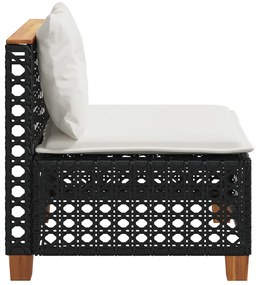 Fekete polyrattan karfa nélküli kerti kanapé párnával
