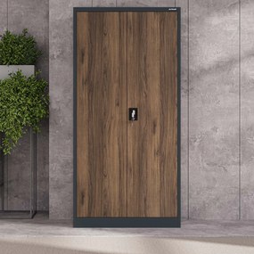 Fém iratszekrény JAN, 900 x 1850 x 400 mm, Eco Design: antracit/ dió