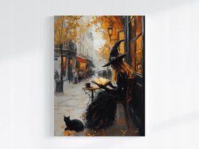 Vászonkép Canvas Boszorkány Kávézó Macska Ősz Kávé 60x80