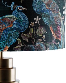Asztali lámpa bronz bársony árnyalattal páva zölddel és arannyal 50 cm - Bruut