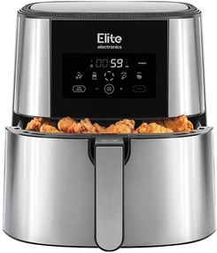 Elite® 8 L-es Air Fryer + receptkönyv, 1800W olaj nélküli forró levegős fritőz digitális kijelzővel, elegáns rozsdamentes acél burkolattal