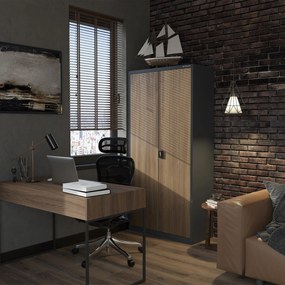 Fém iratszekrény JAN H, 900 x 1950 x 400 mm, Eco Design: antracit/ dió