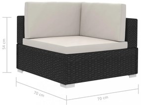 4-részes fekete polyrattan kerti kanapészett párnákkal