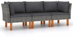 3 személyes szürke polyrattan kerti kanapé párnákkal