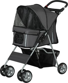 PawHut Összecsukható Kutyakocsi Kis Kutyák Számára Állítható Tetővel, Alsó Kosárral, Hálóablakokkal, Üveg Tartókkal és Kerekekkel, Teherbírása 15 kg 7