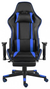 kék PVC forgó gamer szék lábtartóval